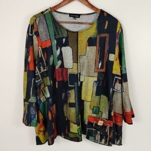 Donna Sorento Boho Top Size XL Colourful Pocket Relaxed Fit Oversized Round Neck